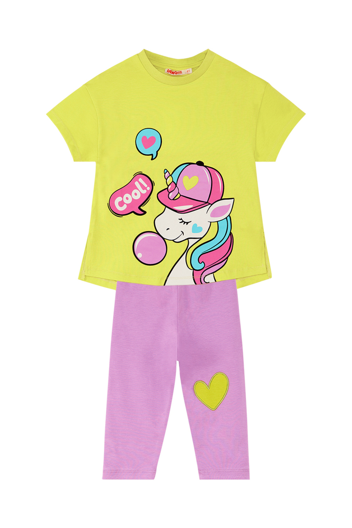 Denokids Cool Unicorn Kız Çocuk Yazlık T-shirt Lila Tayt Takım fotoğrafı 4 (önizleme)