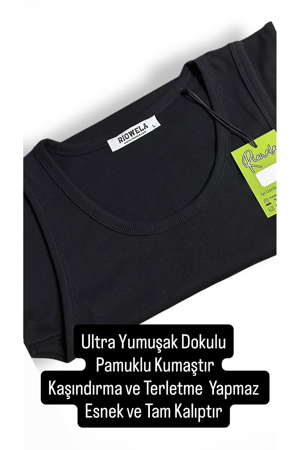 Riowela Erkek Sporcu Atlet Halter Yaka Likralı Pamuklu Siyah Atlet görsel 3
