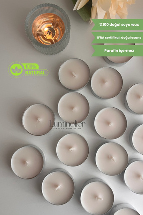 Luminolier Vanilya Kokulu Tealight Soya Mum – %100 Doğal, Vegan, Kurşunsuz Fi...