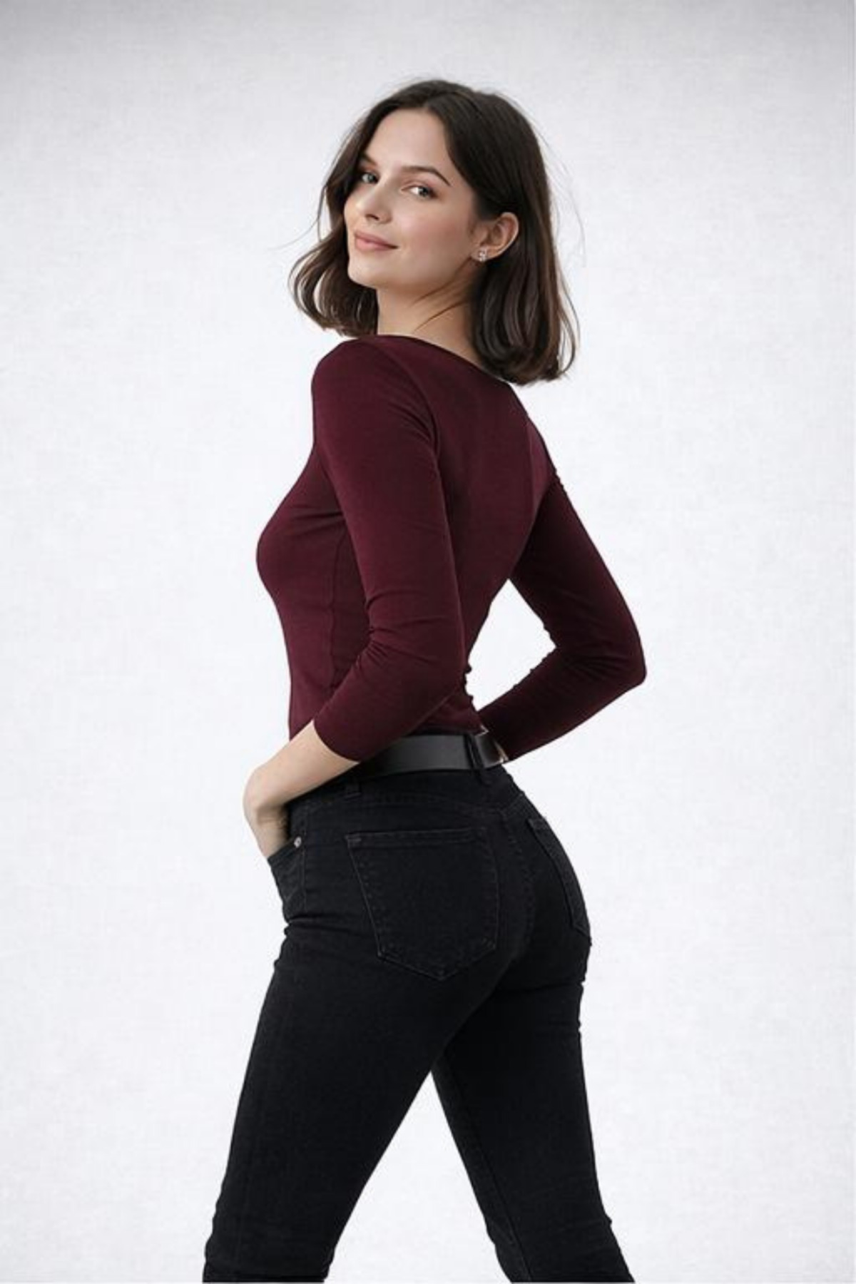 LOVES AGAZA  Bordo Bağlamalı Dantelli Uzun Kol Bluz - Görsel 4