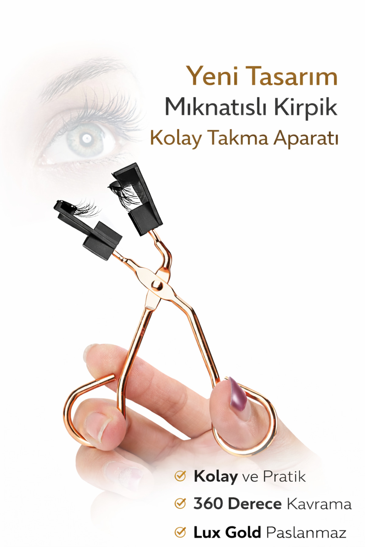 ابزار اکستنشن مژه مغناطیسی / زاویه 360 درجه / نگهدارنده استیل ضد زنگ طلایی لوکس — ALR-MGNTK-GLD — تصویر 9 از 9