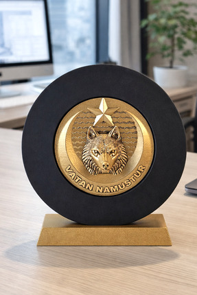 AF SANART Özel tasarım Rölyef Ayyıldız Bozkurt biblo Gold