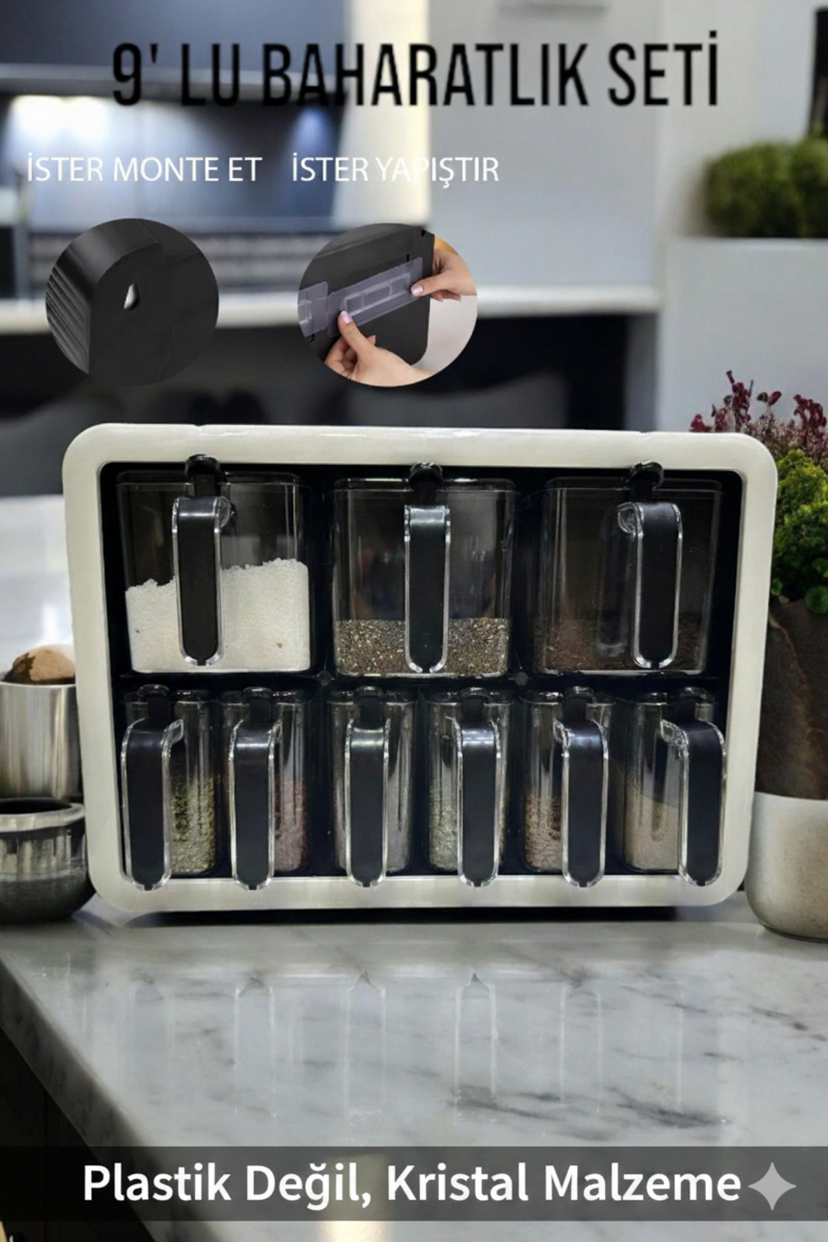 9-Piece Spice Rack Set with Stand Self-Adhesive Label Spoon and Lid Spice Rack Set