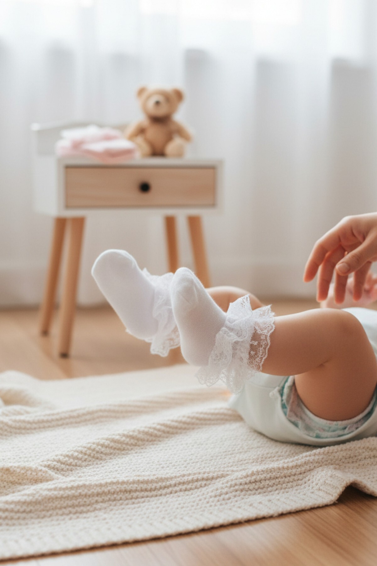 Esinti 3 Çift Kız Bebek Çocuk Renkli, Bilekleri Dantelli Patik Çorap fotoğrafı 2 (önizleme)