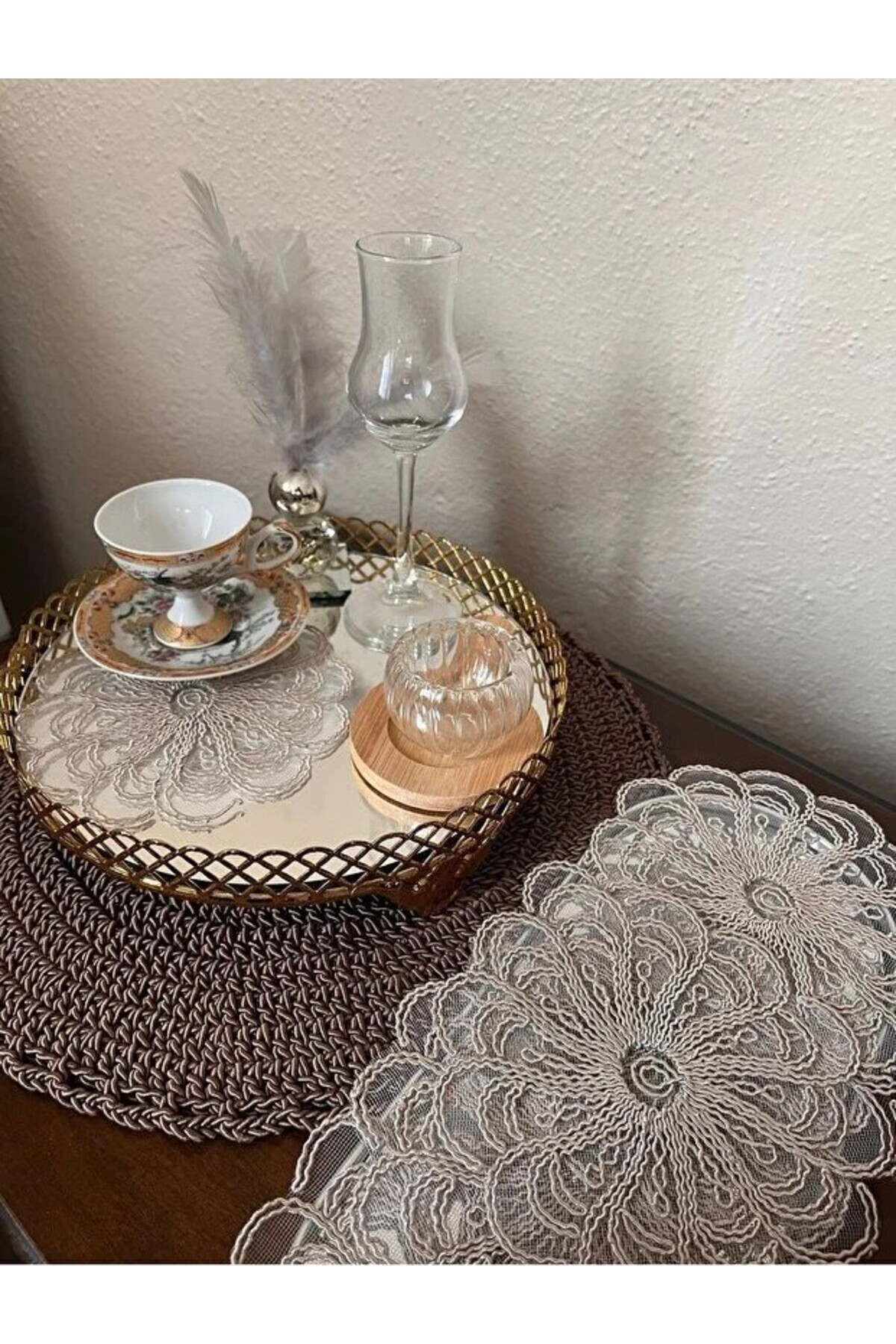 6 Coffee Side Stylish Presentation Guipure Tulle Napkins