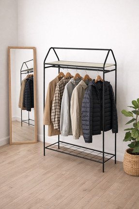 Metallica Concept Home Hanger Siyah Elbise Askılığı Raflı New Design Konfeksi...