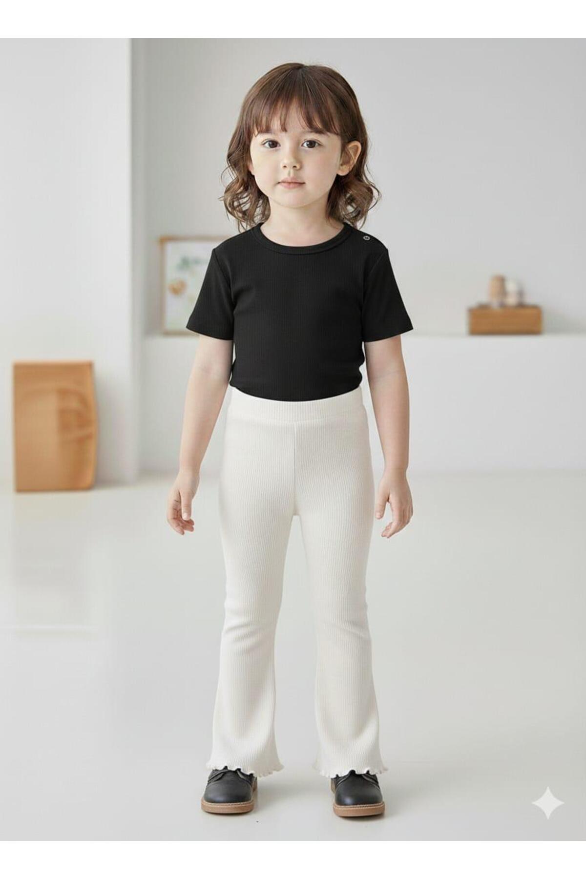 ARYA BABY 2 li Kız Bebek Triko Kaşkorse Kumaştan Fitilli Ispanyol Paça Tayt Tek Alt,Pantolon Lila-Beyaz fotoğrafı 2 (önizleme)