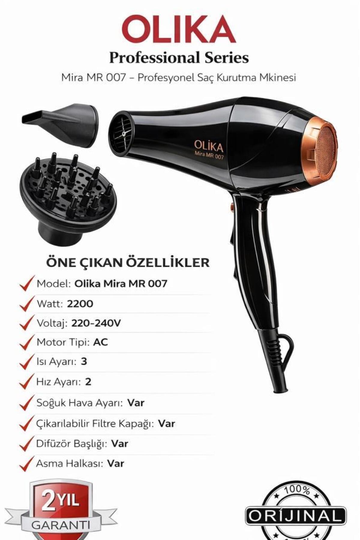 OLİKA Mira 2200 W Ac Motor Difüzörlü Saç Kurutma Makinası, Fön Makinası - Fiyatı, Yorumları