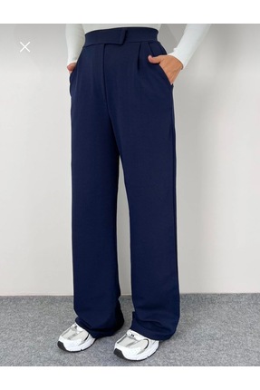 DEMORA Official Cırtlı Lacivert palazzo pantolon