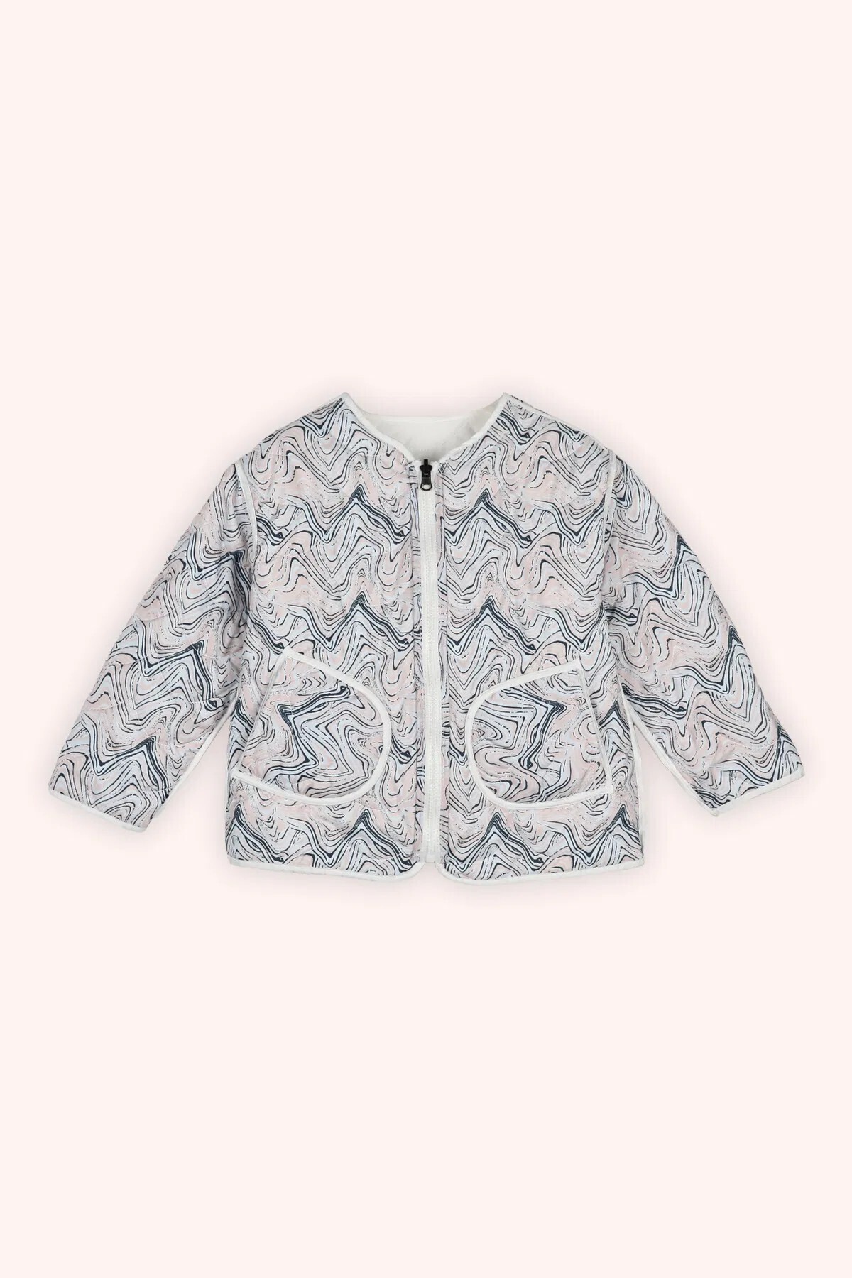 Panço Kız Bebek Yuvarlak Yaka Çift Taraflı Beyaz Mont fotoğrafı 4 (önizleme)