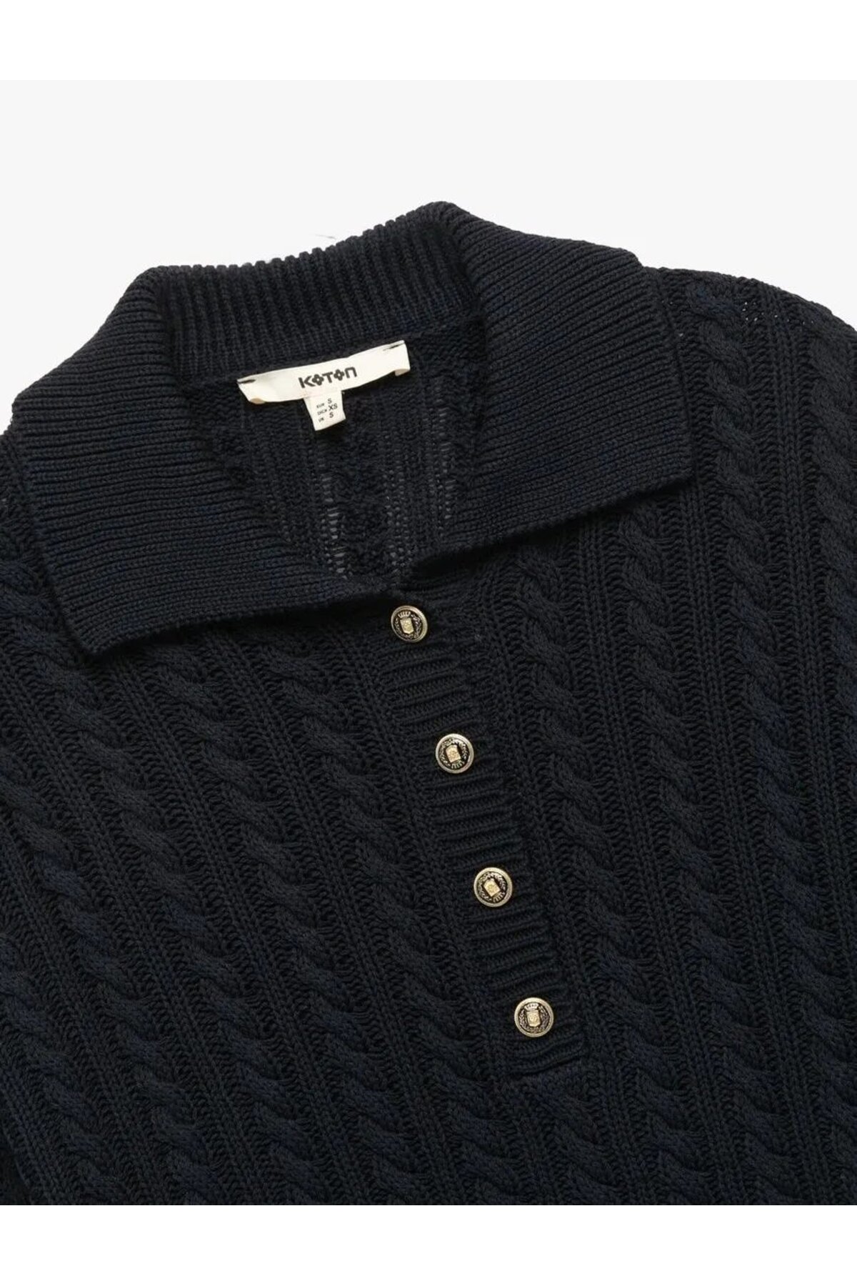 Koton  Regular Fit Uzun Kollu Düğmeli Saç Örgü Polo Yaka Kazak - Görsel 3