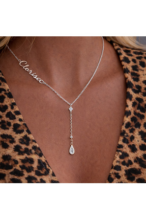 Soleildor 925 ayar Orijinal Gümüş Kişiye Özel Sallantılı Dorikalı Damla Taşlı...