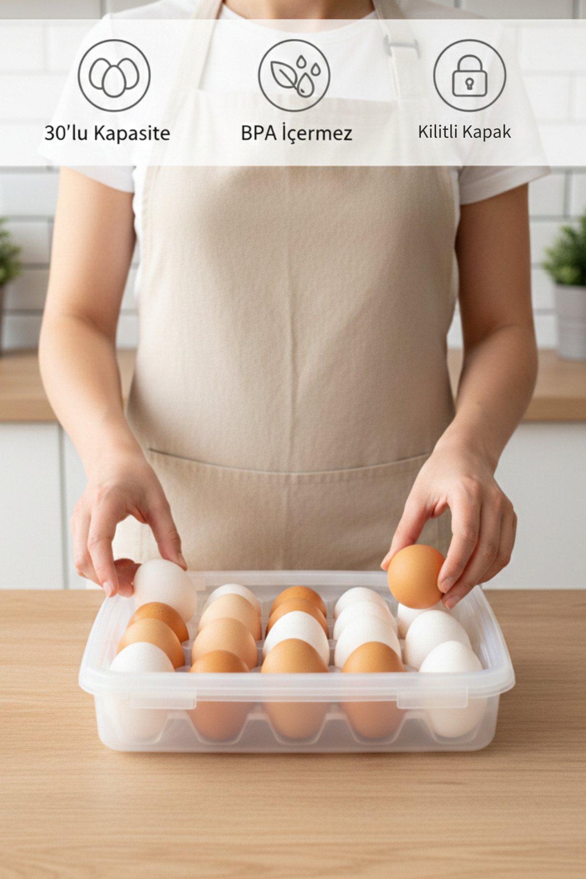 30 Compartment Locked Egg Storage Container with Lid - Fridge Organizer Egg
