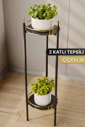 Bino Bahçe Balkon Çiçeklik Saksı Standı Dekoratif Lüks Metal 2 Katlı Saksılık...