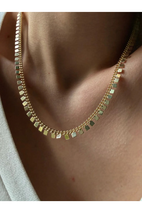 Volenta Shop Kuyum Model 14 Ayar Renk Kare Pul Kolye 50 cm