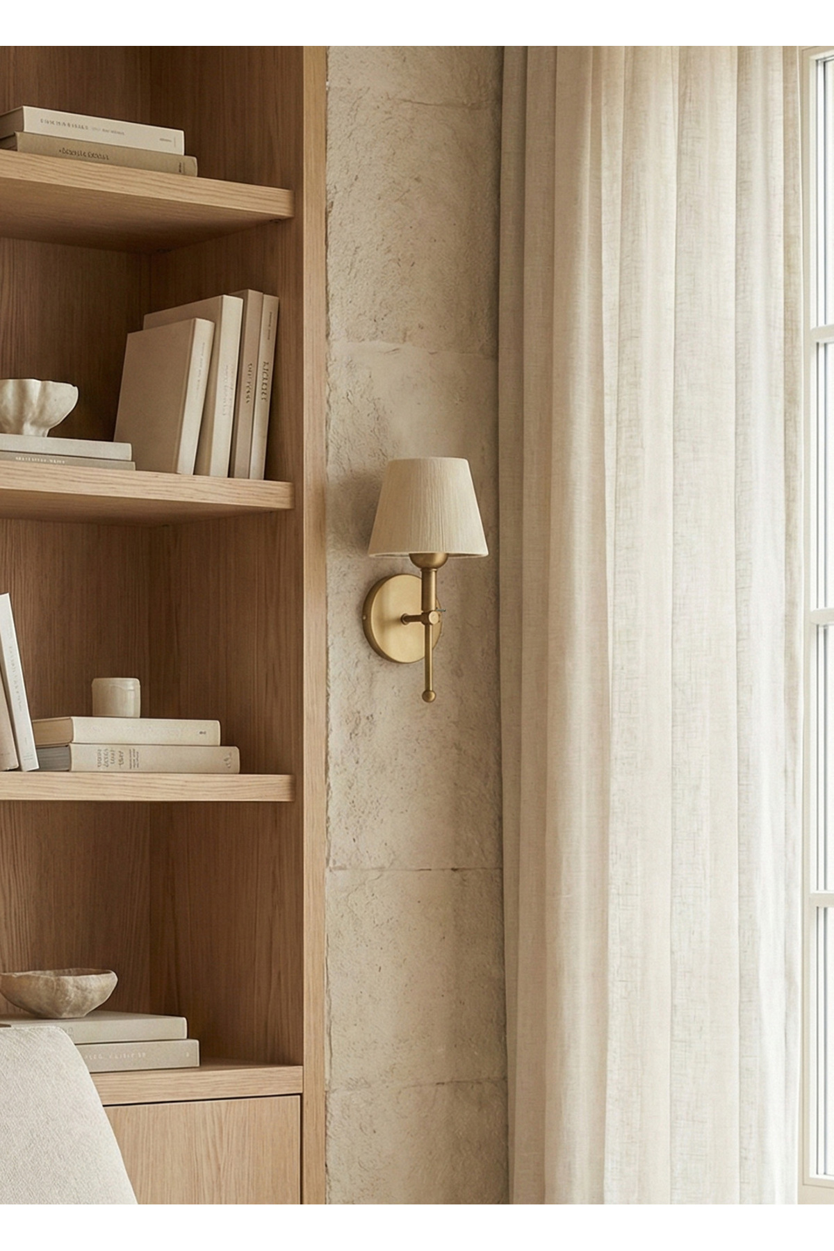 Cream Suede Design Wired Wall Lighting Sconce - Bottom Antique Gold