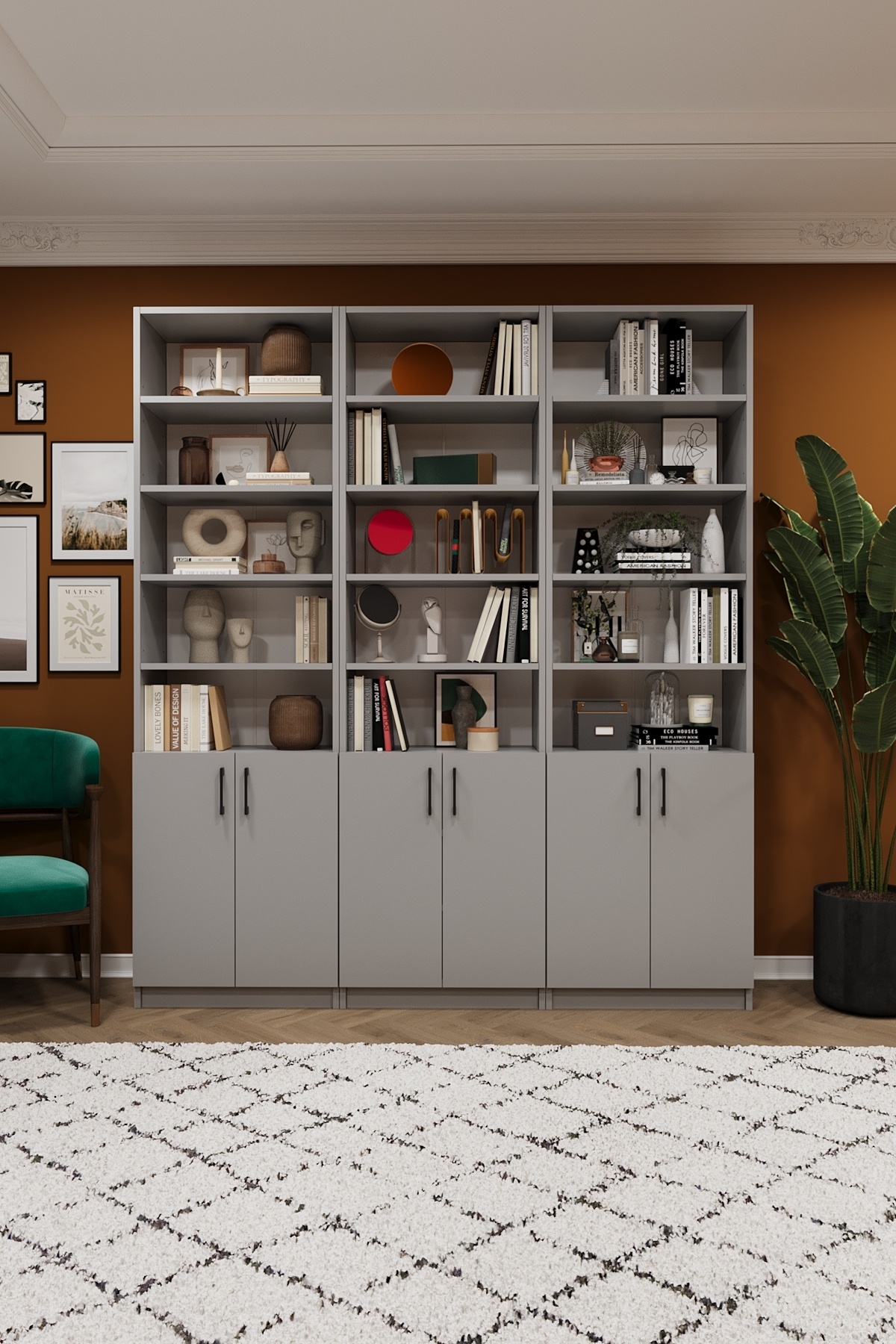 Adjustable Shelf Home Office Bookshelf With Modern Lid 100% MDF Decorative Library K52