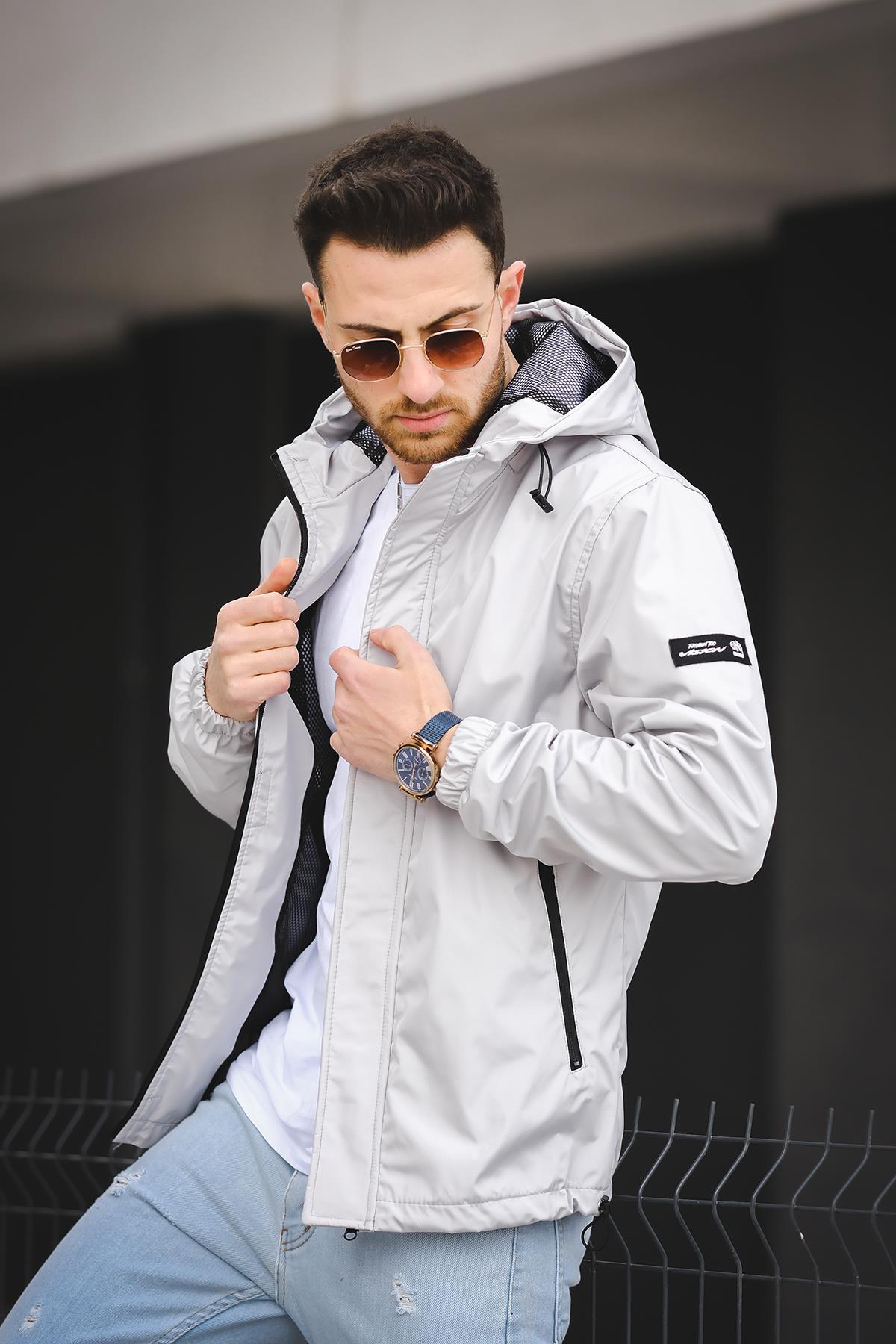 Oksit Hilti Ken Slim Fit Kapüşonlu Su İtici Mevsimlik Mont — خاکستری HiltiKen