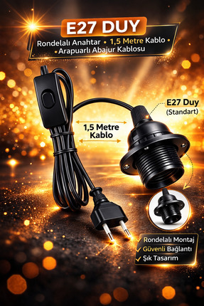 ZMR LUMIXA 1 ADET SEYYAR FİŞLİ E27 DUYLU 1,5 METRE ARAPUARLI KABLO (AMPUL HAR...
