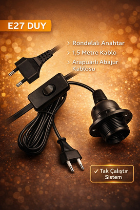 ZMR LUMIXA 1 ADET SEYYAR FİŞLİ E27 DUYLU 1,5 METRE ARAPUARLI KABLO (AMPUL HAR...