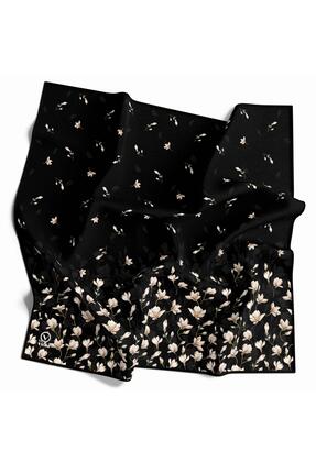 VİOLLA Kristal Çıtır Çiçek Desenli Siyah Renkli 90x90 Eşarp (İpek İçermez) Ke...