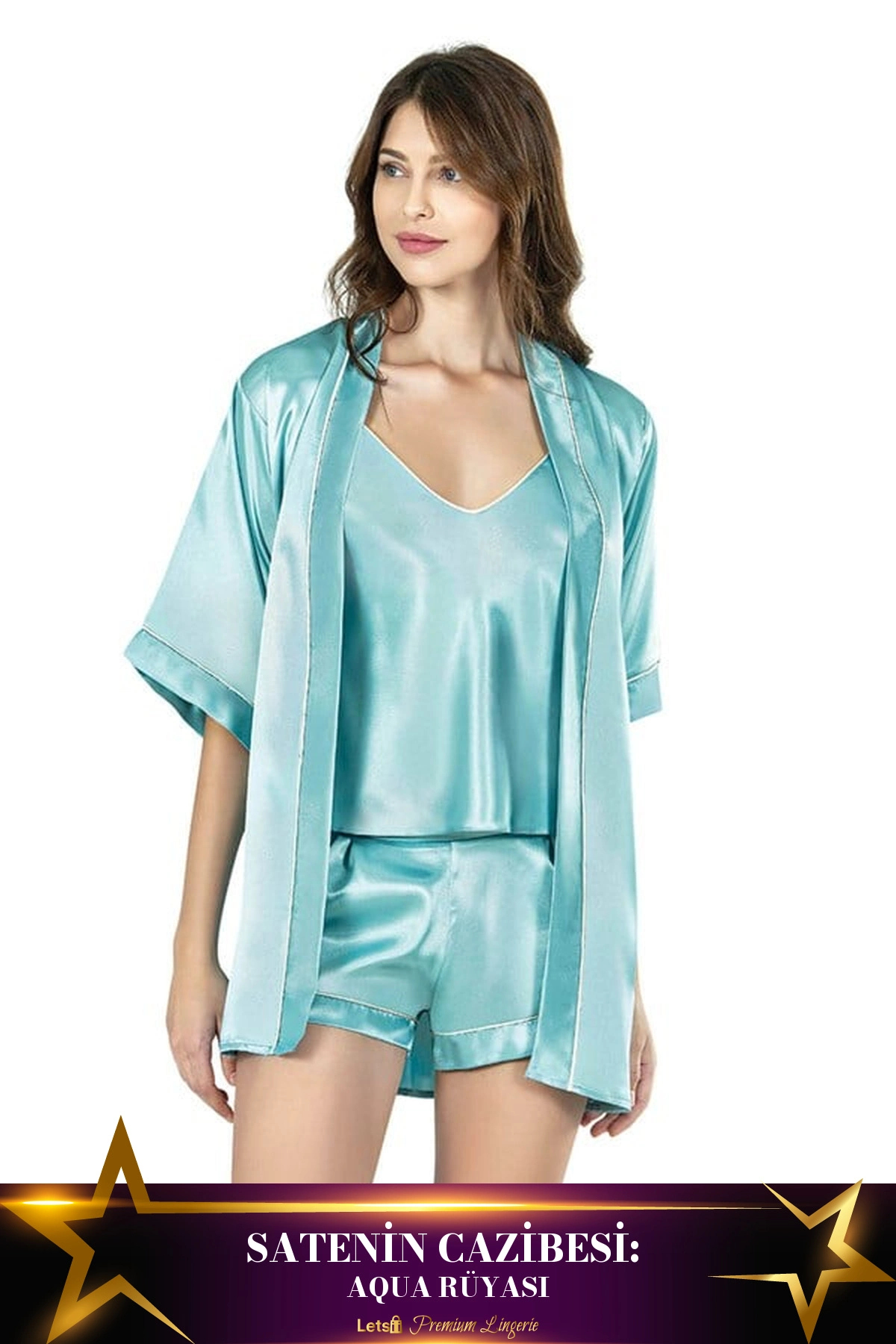 Letsii 3 Saten Şort Takımı Aqua Renk