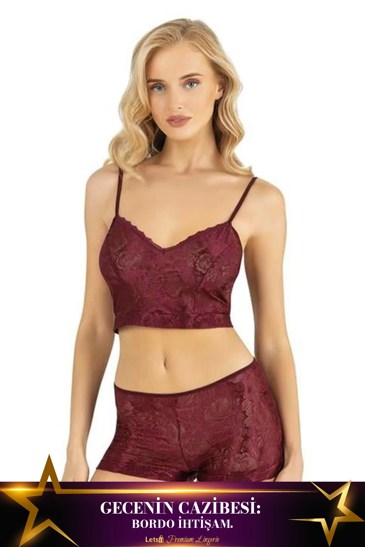 Letsii Saten Şortlu Takım İkili Takım Bordo Renk