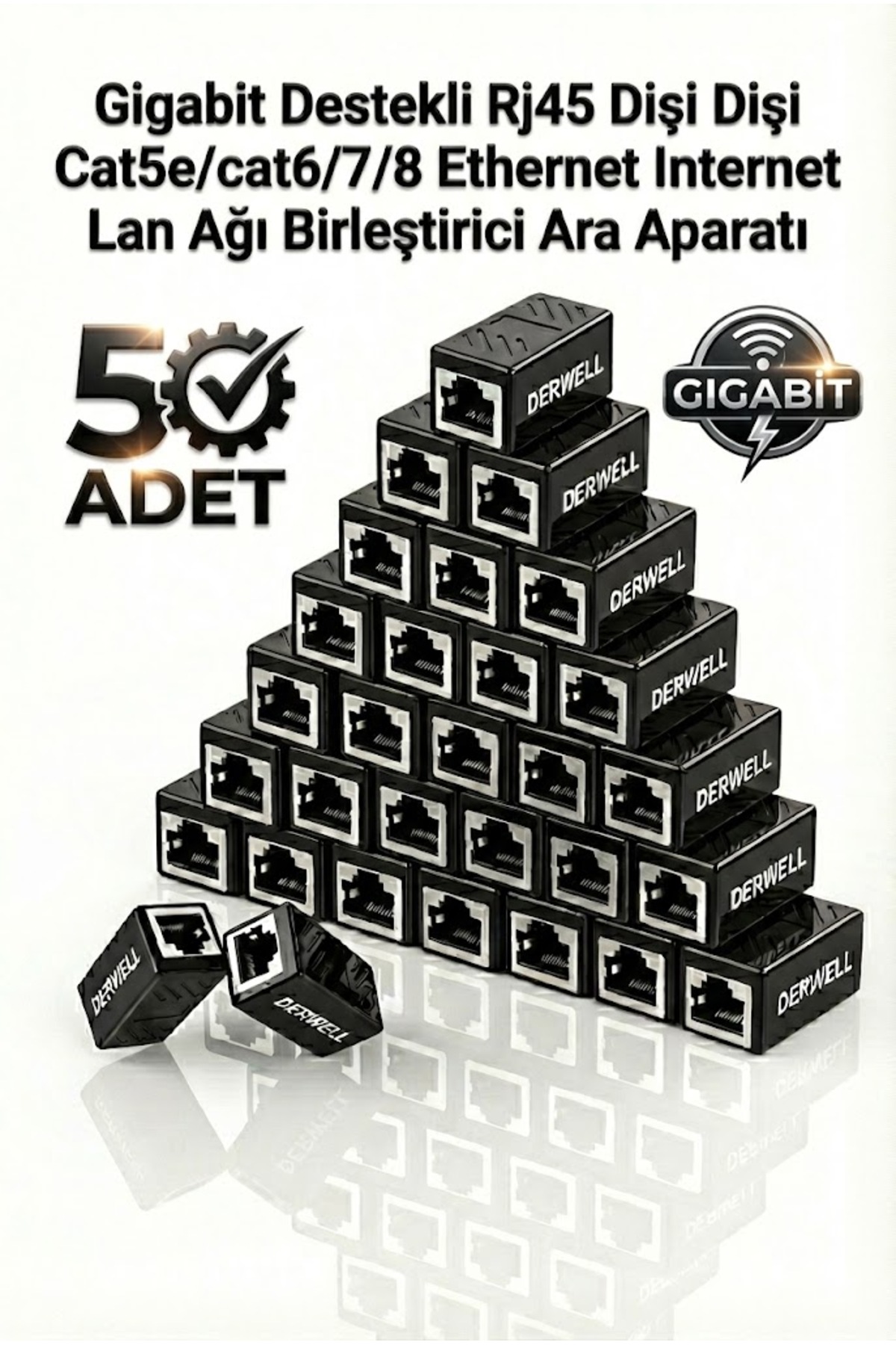 50 Adet Rj45 Dişi Dişi Cat5/cat6/Cat7Cat8 Ethernet Lan Ağı Birleştirici Ara Internet Kablosu Uzatıcı
