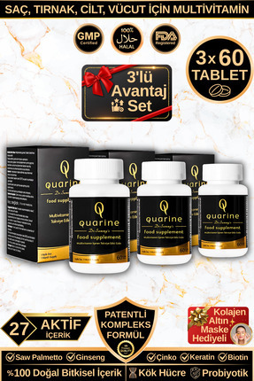 Dr.Sammy's Quarine Saç, Tırnak, Cilt ve Vücut Vitamini - 3'lü Avantaj Set (18...