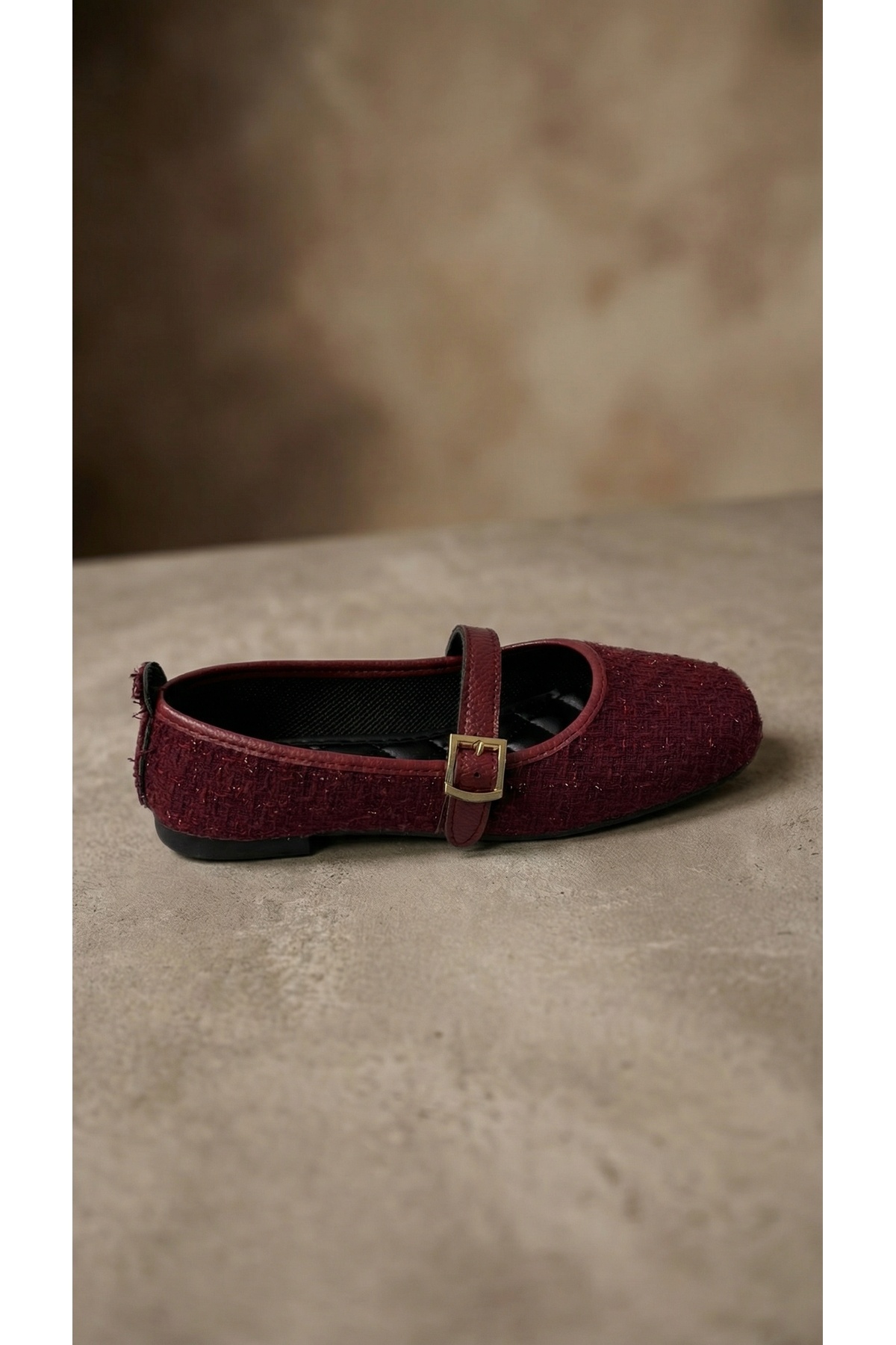 Beyond   Bordo Tüvit Kumaş Mary Jane Babet Şık Tokalı Rahat Taban Günlük Ayakkabı BYNDLCK01 - Görsel 6