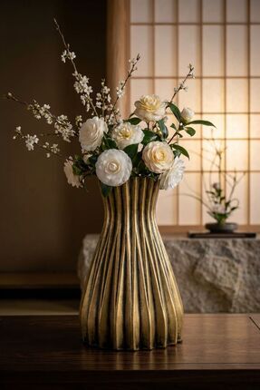 Evene Vazo Küçük Vazo Masa Üstü Vazo Ev Dekorasyon Vazo Altın Eskitme Renk Mo...