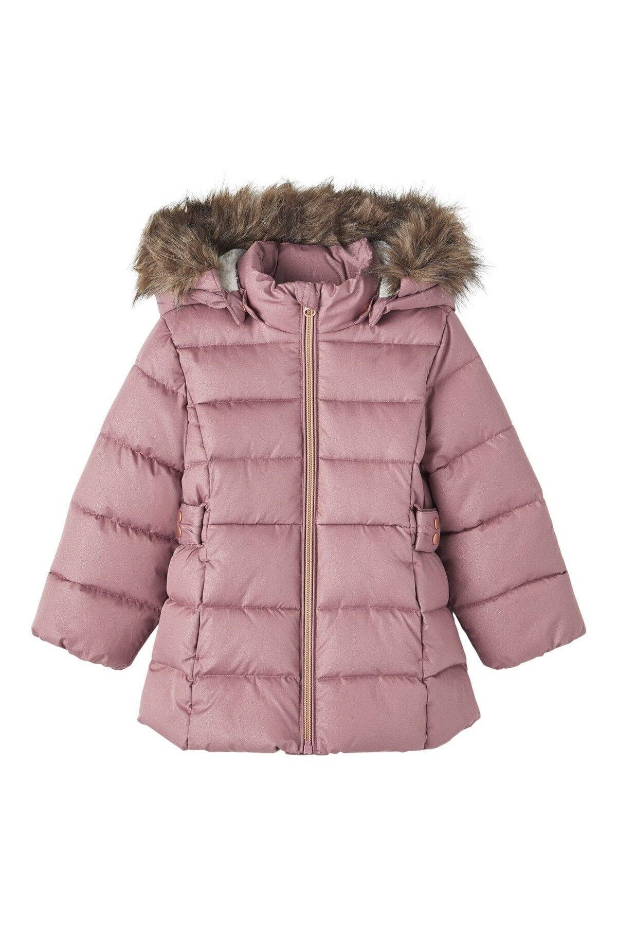 name it Gül Kurusu Kız Bebek Kapüşonlu Normal Bel Kürklü Mont NMFMERETHE JACKET3 GLITTER NOOS fotoğrafı 4 (önizleme)