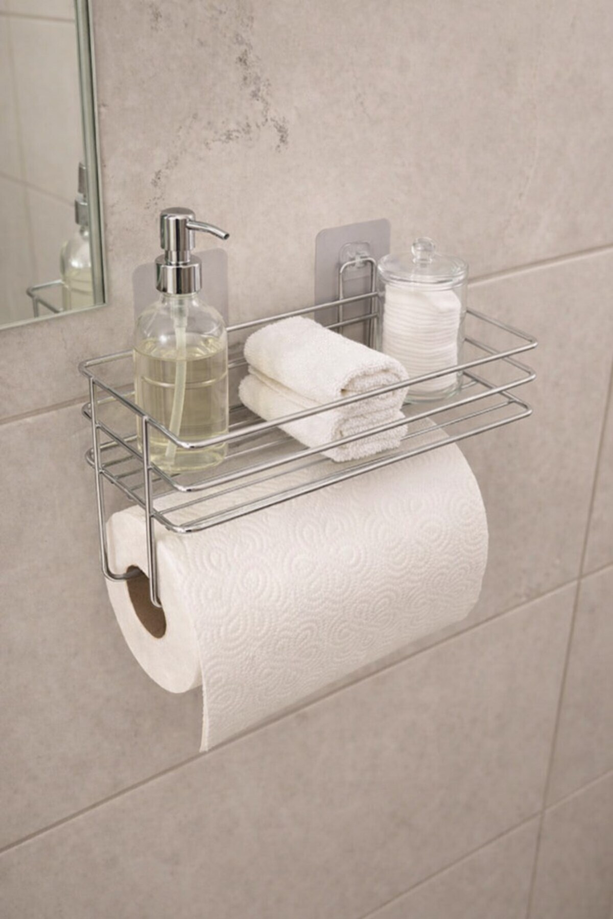 Adhesive Shelf Paper Roll Towel Rack Napkin Holder Towel Holder Paper Holder Chrome Bathroom Kitchen Organizer Shelf SHR-