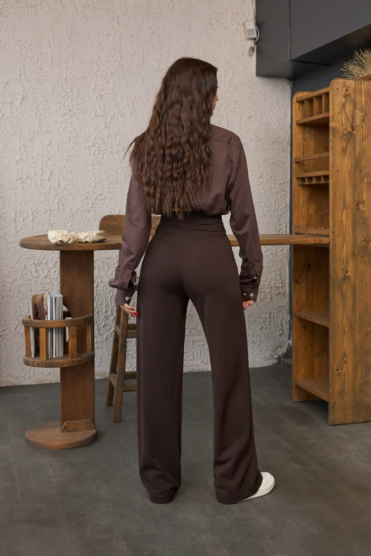 BİKELİFE  Kadın Yüksek Bel Oversize Kalıp Likralı Geniş Paça Palazzo Pantolon - Görsel 4