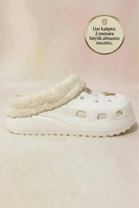 KARDEŞLER ÇORAP Beyaz Renk İçi Peluş Gold Tokalı Sabo Terlik