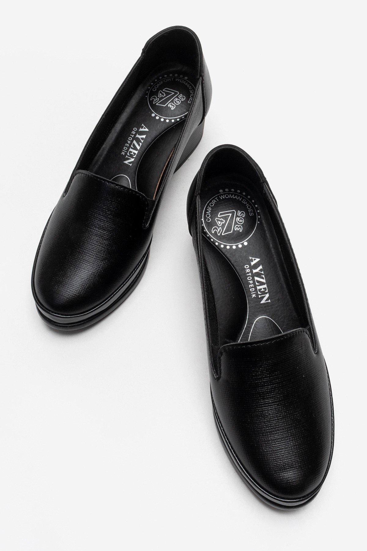 KAOF SHOES  Kadın Siyah Topuklu Ayakkabı Ortopedik Klasik Ayakkabı Topuklu Anne Ayakkabısı Casual Ayakkabı - Görsel 5