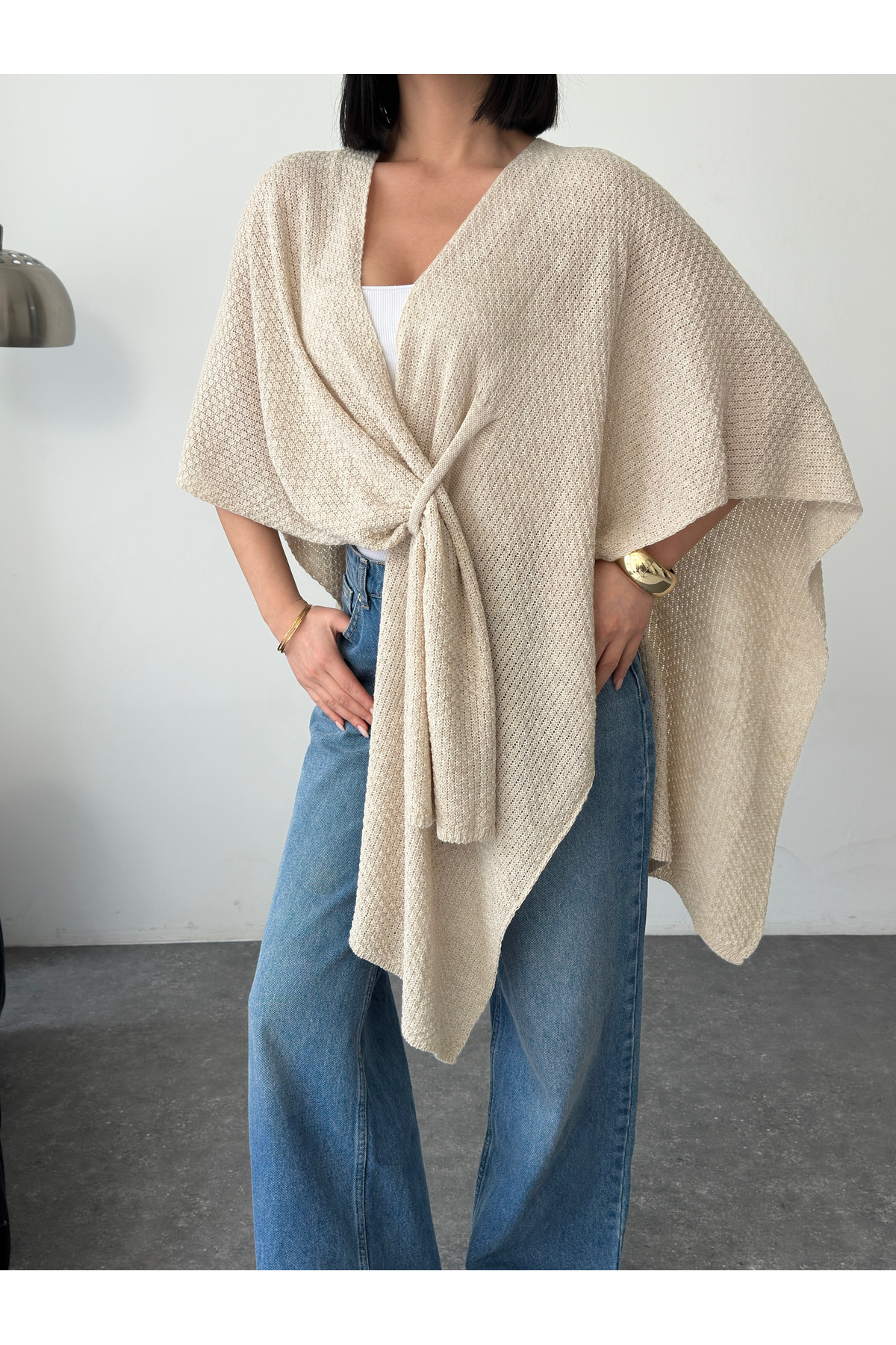 LE CARAMBOLE  Kadın Taş Ön Detaylı Panço Hırka - Görsel 5