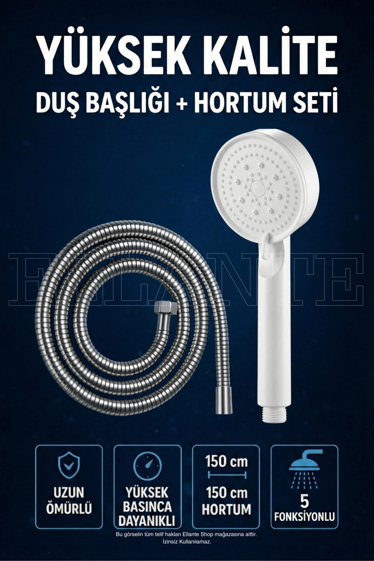 Turbo Fan 5 Functions Water Saving Shower Head Turbo Hand Shower + Shower Hose High Quality