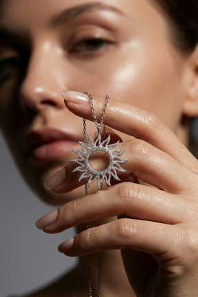 Parmas Design Güneş Kadın Kolye 925 Ayar Gümüş Kararma Önleyici Özel Kaplamalı