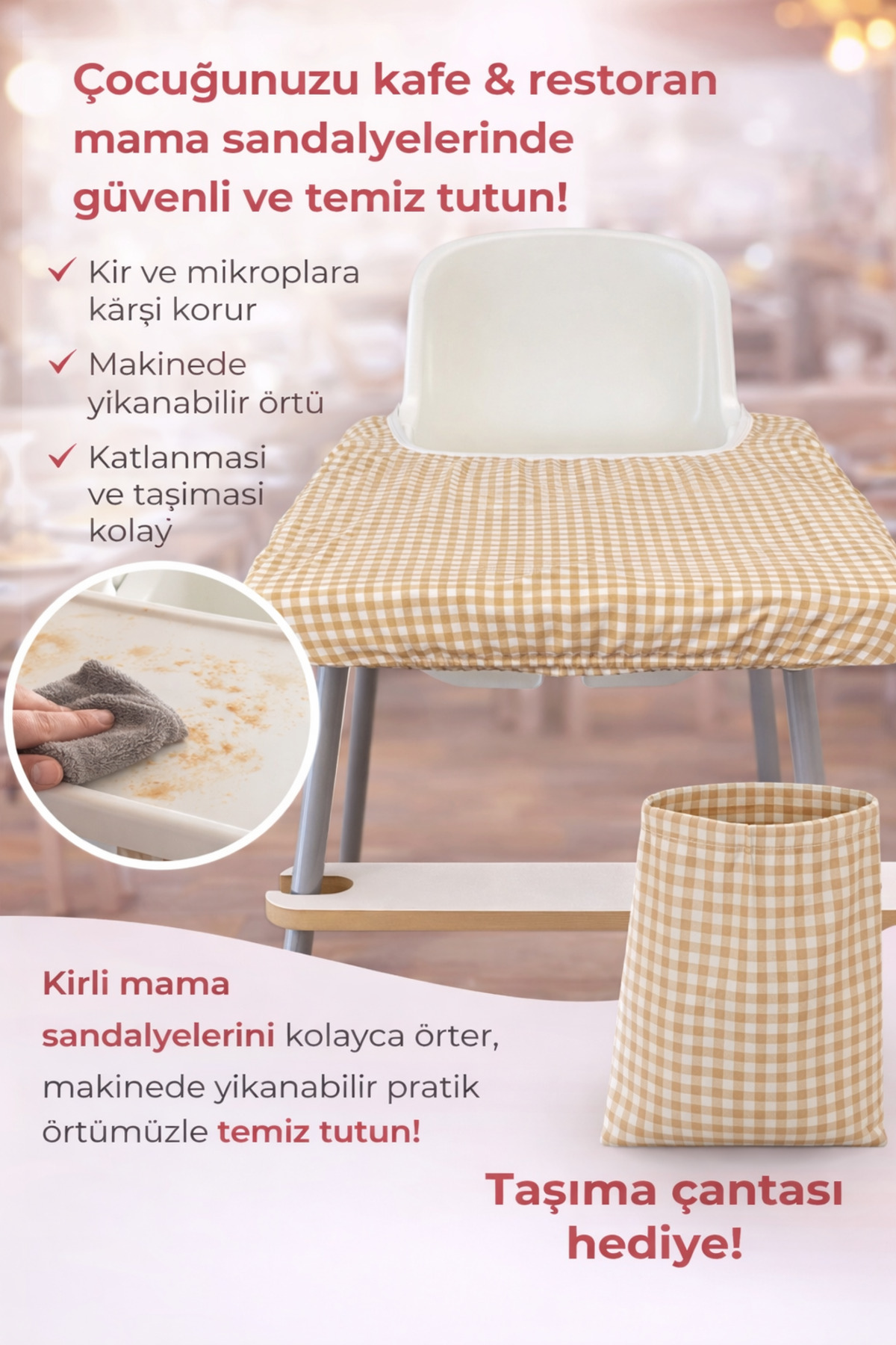 ENHA BABY Mama Sandalyesi Örtüsü Ve Taşıma Kılıfı -bej- fotoğrafı 2 (önizleme)