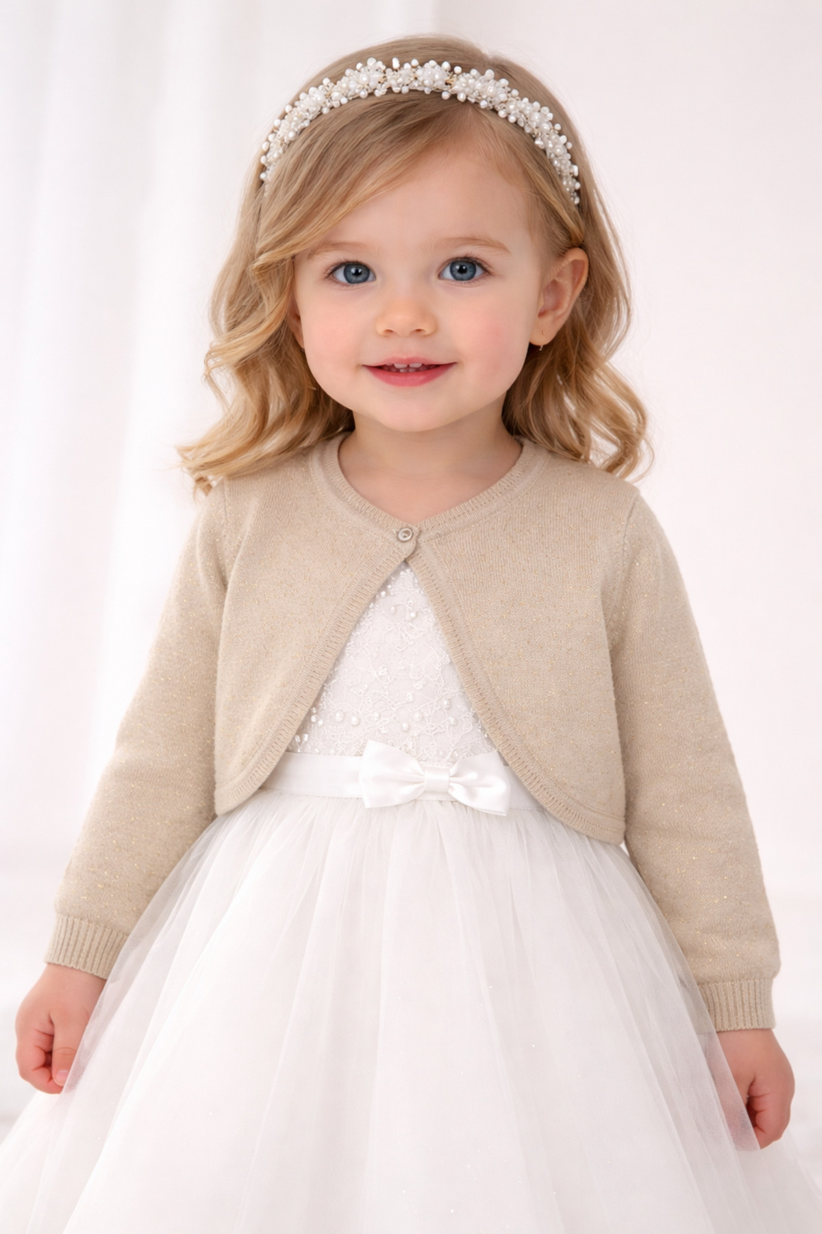 Minora Triko Kız Çocuk Simli Bolero Bej fotoğrafı 2 (önizleme)