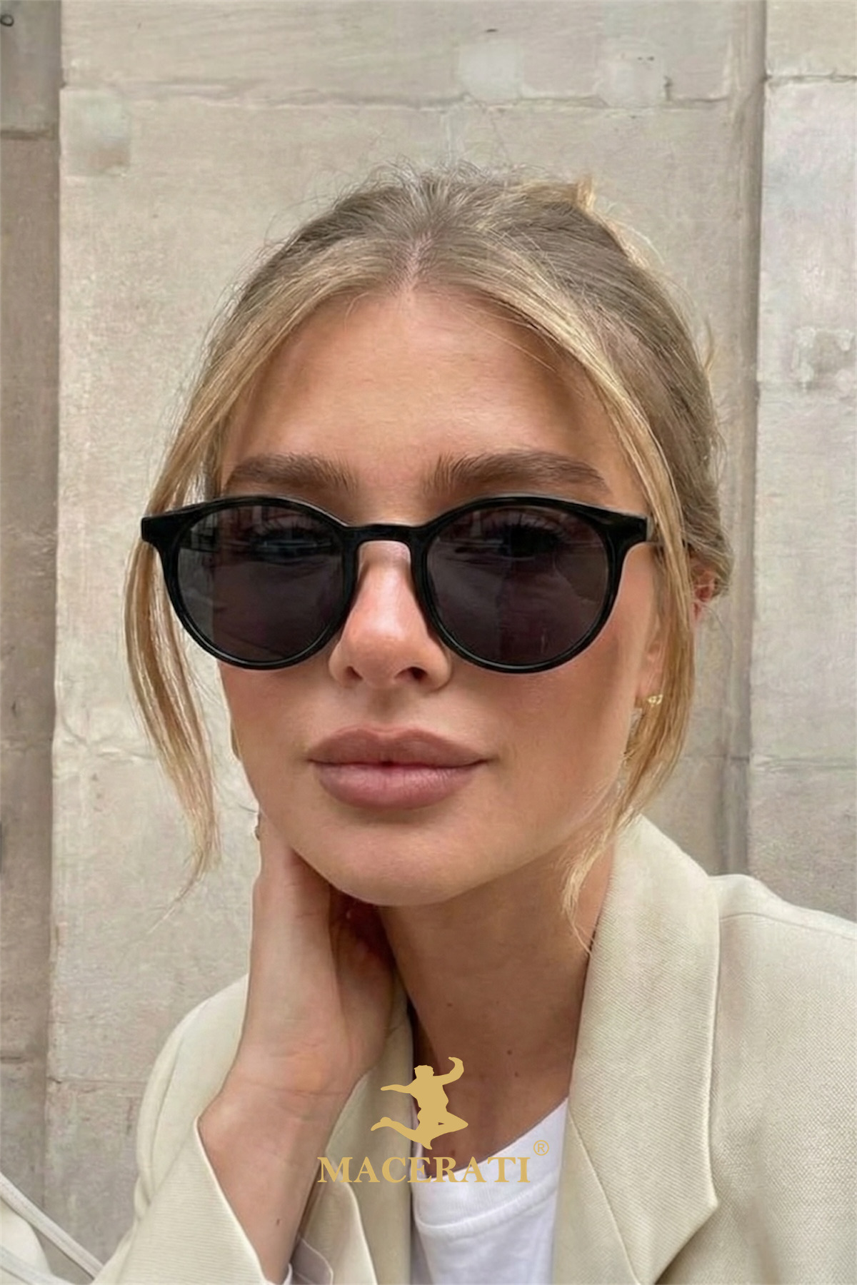 MACERATİ Unisex Siyah Oval Petta Güneş Gözlüğü görsel 4