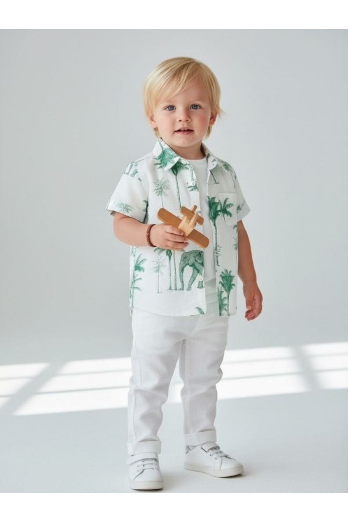 çikoby Erkek Bebek Pamuklu Fil Desenli Kısa Kol Gömlek fotoğrafı 3 (önizleme)