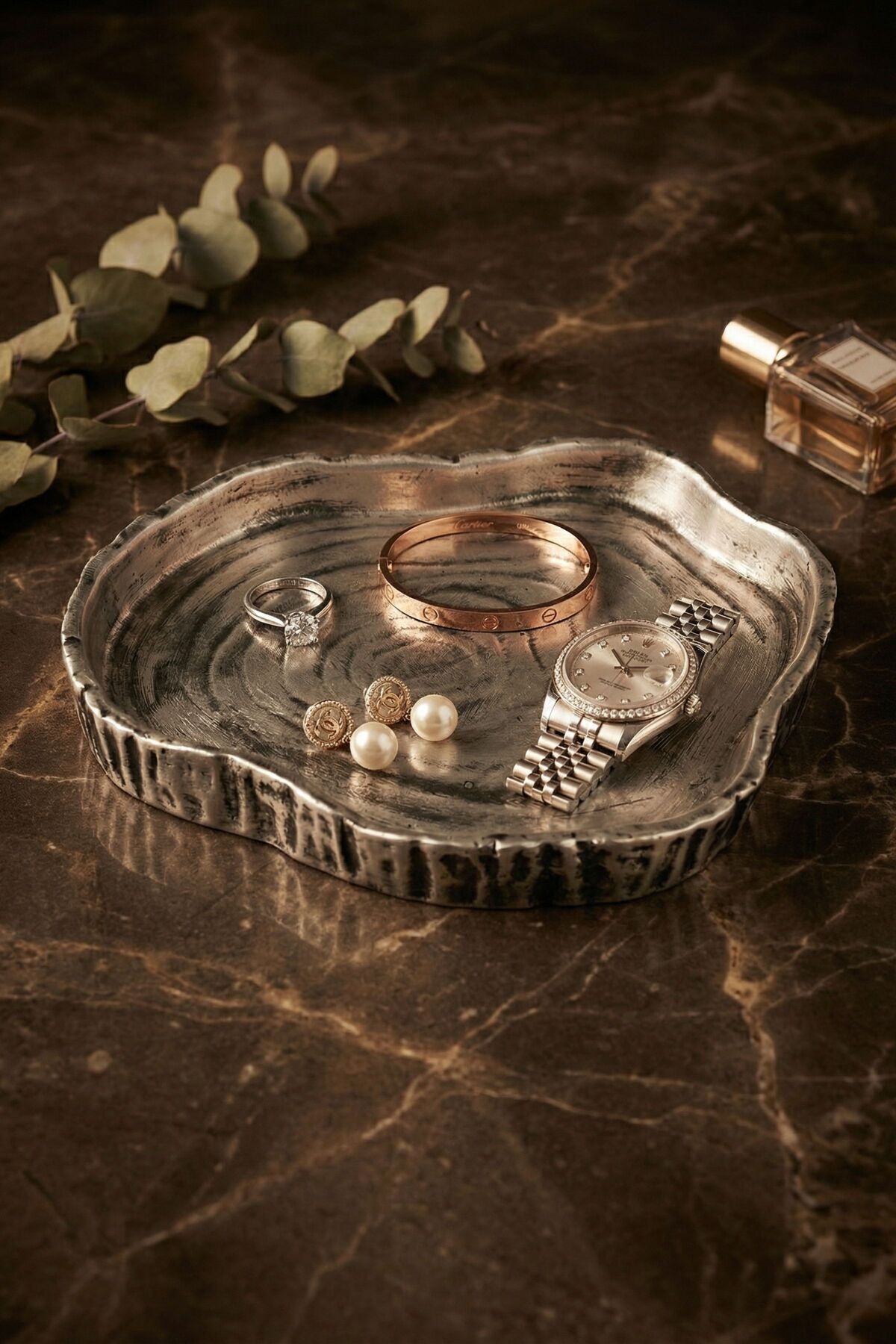 Jewelry Plate Jewelry Organizer Jewelry Makeup Cosmetic Organizer Silver Antiquated Color Model 1