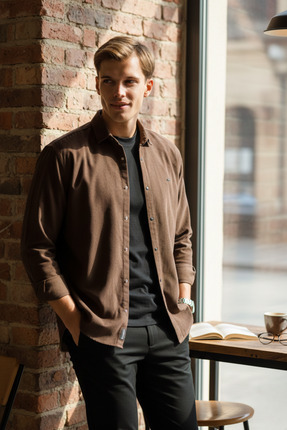 Smc by Semco Yaka Düğmeli Uzun Kol Çıtçıtlı Kadife Erkek Gömlek