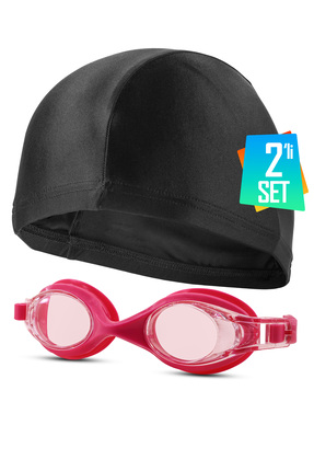 Telvesse 2li Set Yüzücü Gözlüğü Kumaş Bone Set Yüzme Havuz Deniz Gözlüğü Pembe