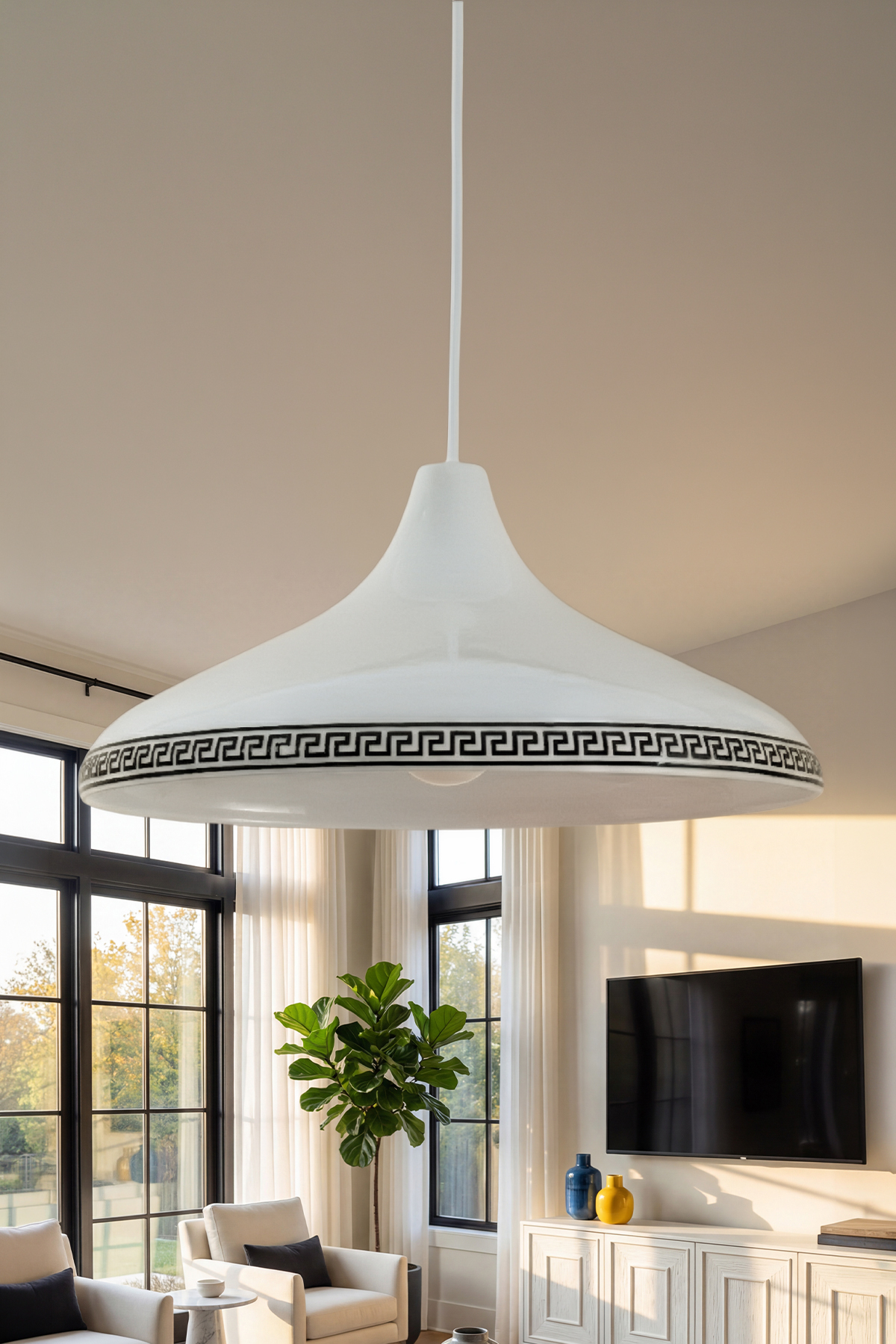 Nova Luxury Modern Single White Metal Pendant (35 cm) Decorative Chandelier for Living Room, Kitchen & Cafe