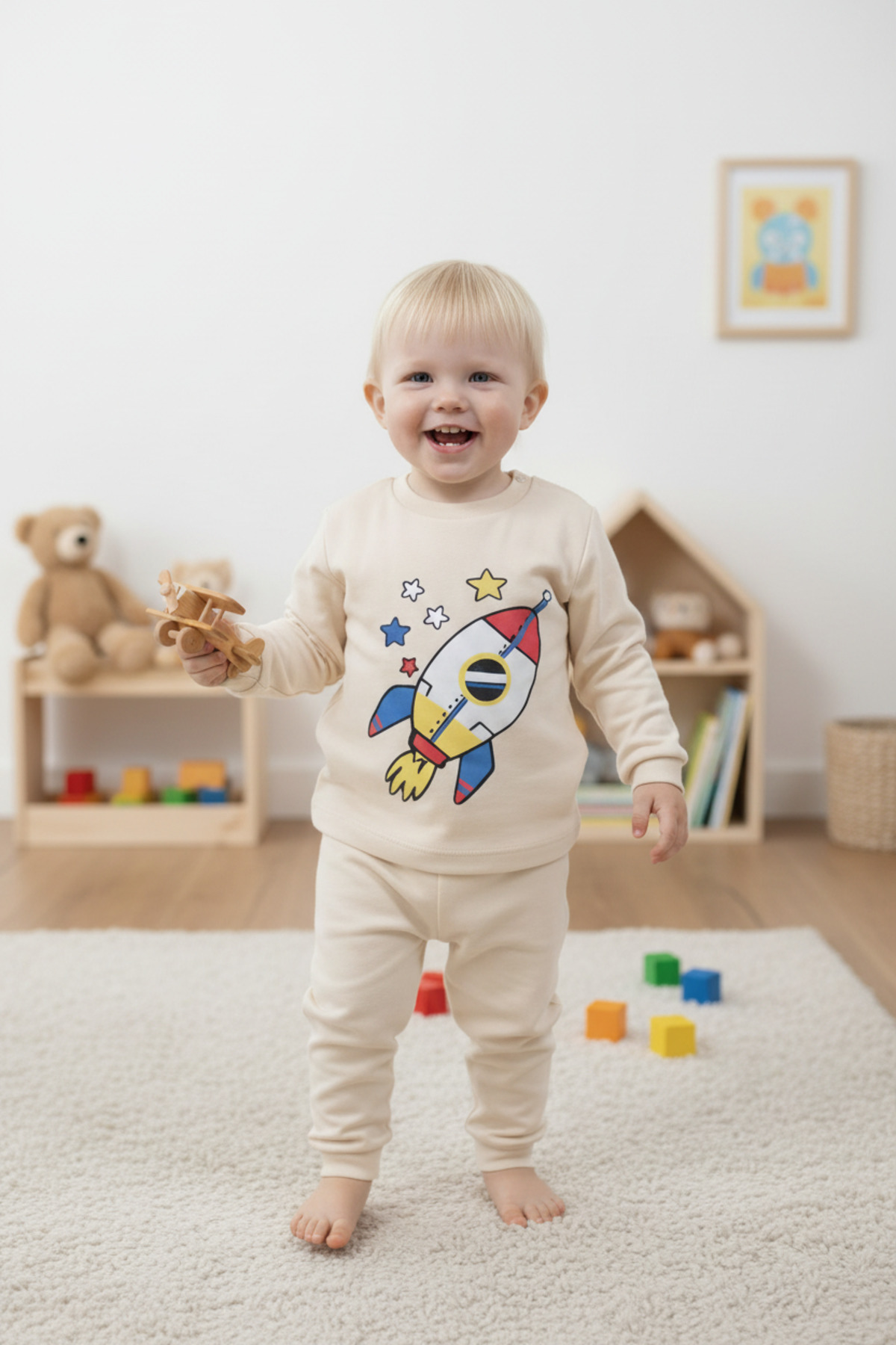 aden kids Mevsimlik Pamuklu Kumaş çocuk pijama takımı Bej rengi fotoğrafı 5 (önizleme)