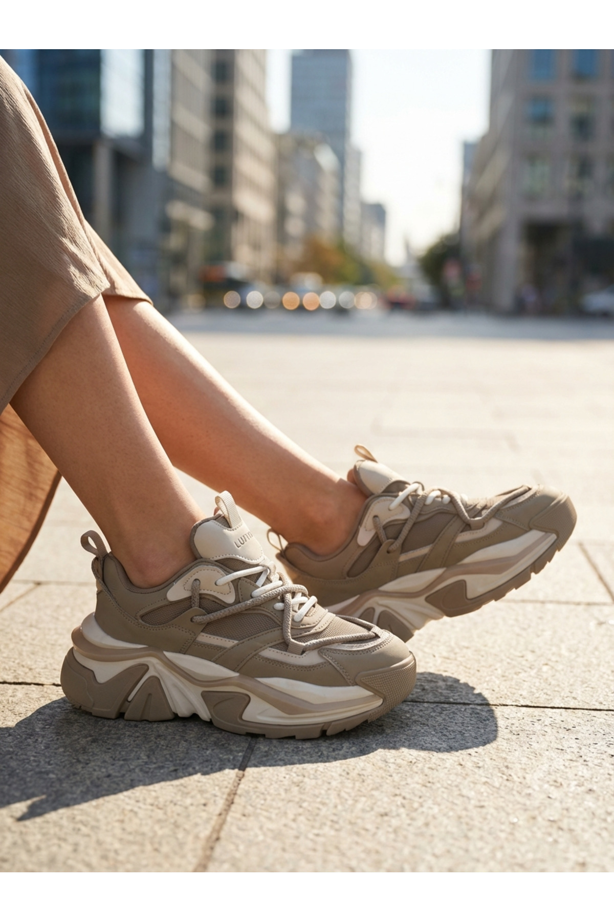Lufian  122230015 Kate Sneaker Unisex Deri Spor Ayakkabı BEJ - Görsel 2