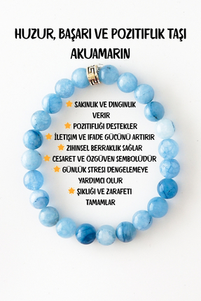 hmgtaş Bileklik Doğaltaş Akuamarin Charm 8 mm - Huzur Başarı ve Pozitif Etki